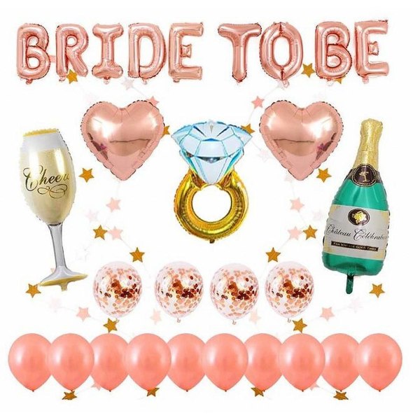Dekorationsballonger för möhippa, 1 st Bride To Be-ballonger, 14 st latexballonger, 5 st olika folieballonger, 2 st hjärtformade folieballonger
