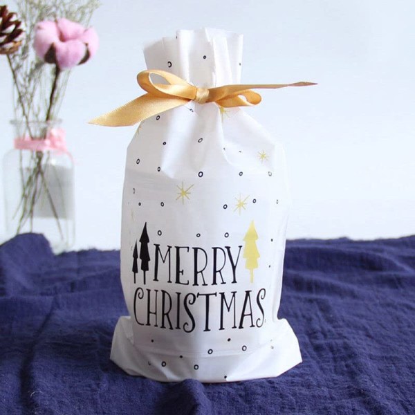 50X store julesække Genanvendelige snøreindpakningsgavegavefestposer (lille hvide (23 * 15 cm)) White 23 * 15cm