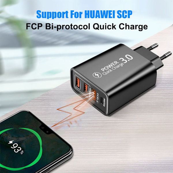 USB Reiselader + CPD Ladehode Europeisk og Amerikansk Standard Multi-Port for Mobiltelefoner Kompatibel med USB