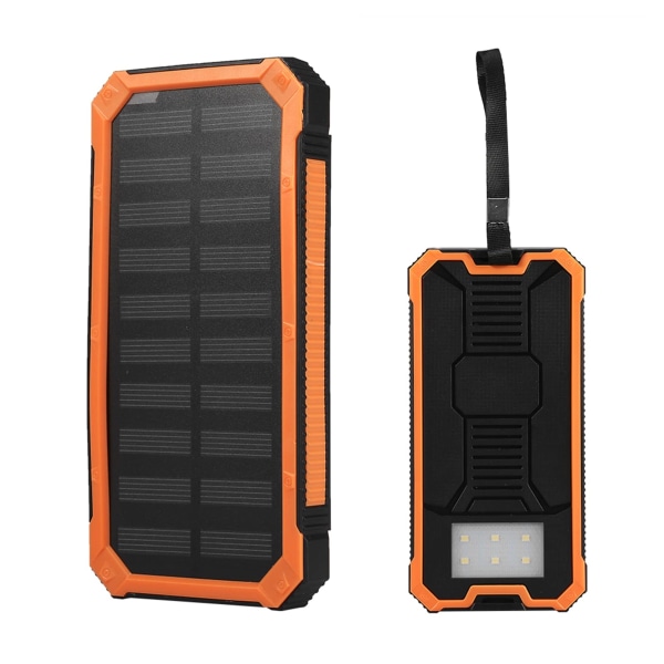 Solar Power Bank, Solar Oplader 20000mAh USB Opladning, Ekstern Solar Trådløs Mobiltelefon Oplader med lommelygte (orange)