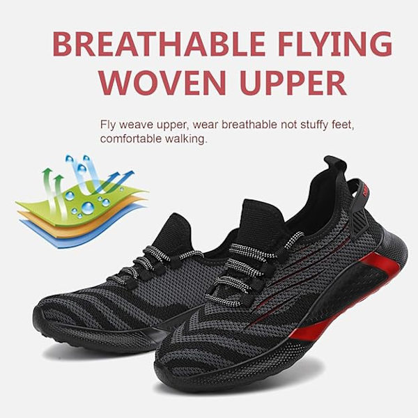 Sikkerhedssko til kvinder, lette sneakers med stålspidsbeskyttelse, åndbare arbejdssko 37 EU Red 37 EU