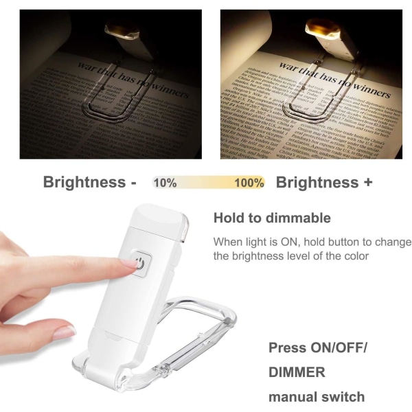 USB Reading Light Rechargeable LED Reading Lights with Reading Lamp for reading in bed Clamp 3 Levels Brightness Adjustable Foldable mini clip lamp