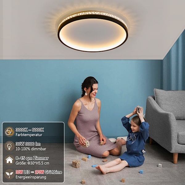 LED loftslampe dæmpbar med fjernbetjening, 30W 30cm rund sort hul design “fuglerede” loftslampe soveværelse