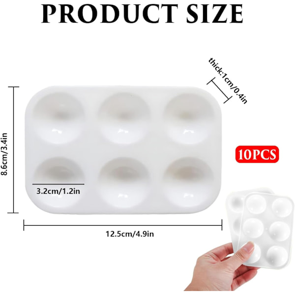 10 stk. Rektangulære Akvarelpaletter, Mini Plastmalingspalette, Rektangulær Plastmalingsbakke, til Kunstmaling (6 Brønde)