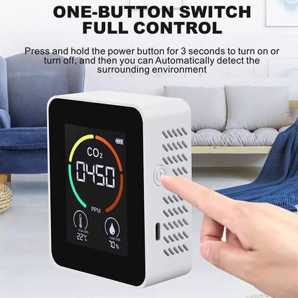 CO2-måler Multifunktionel termohygrometer Hjem Digital luftdetektor Intelligent luftkvalitetsmonitor, hvid