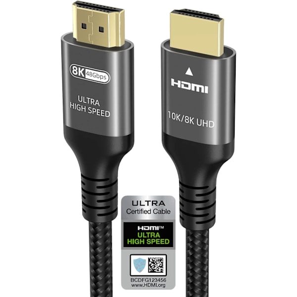 10K 8K 4K HDMI-kaapeli 48Gbps 1M, Sertifioitu Ultra High Speed HDMI® -kaapeli 4K 240Hz 144Hz 8K60Hz 0.01ms HDR10+ ARC eARC HDCP2.3 Netflix Roku TV PC-näyttö
