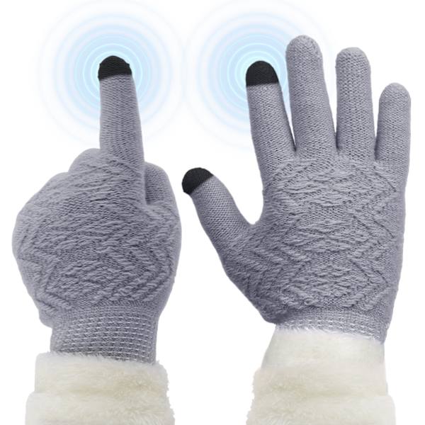 Strikkede termiske touch screen handsker til kvinder – varme og komfortable termiske handsker hyggelige skridsikre bløde dame vinterhandsker Gray
