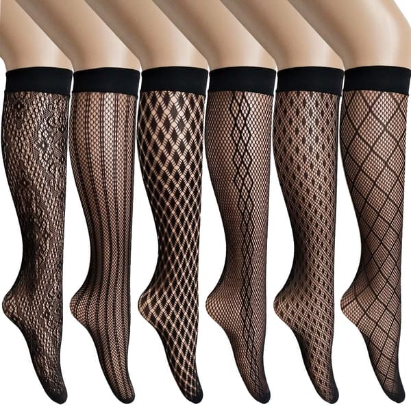 Dame Fishnet Strømper Krystal Blonder Strømper 6 Par Knæhøje Strømper Blonder Strømper Blonder Strømper Gotiske Sommer Sorte