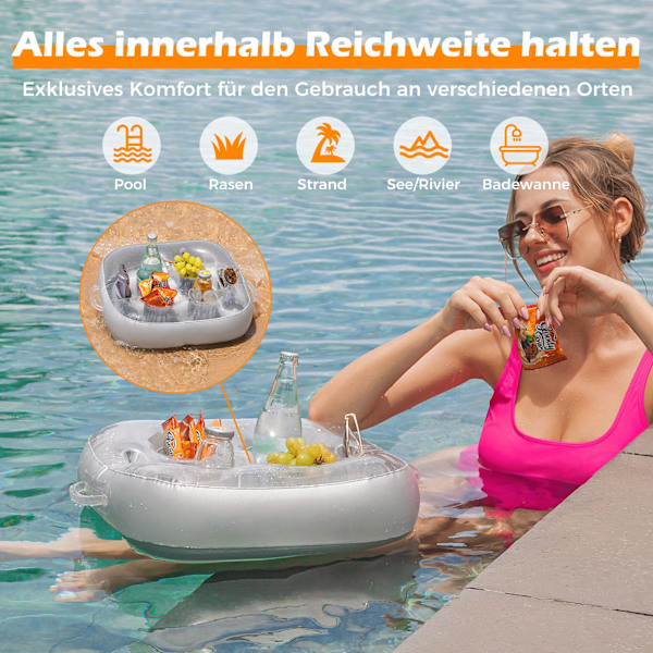 Oppustelig Drikkeholder - Robust Struktur til Pool, Drikkevarer, Snacks og Smartphone Holder - Fremstillet af Høj Kvalitets PVC med en Tykkelse på 0,6 mm - Ideel
