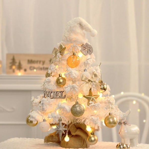 20-tommers bordplate mini juletre med LED-lys Miniatyr juletre med hengende ornamenter Kunstig DIY julepynt