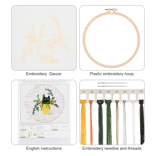 Kattbroderi Korssting Stämplat Kit, DIY Broderi Startpaket Hantverk Syhantverk för Vuxna Nybörjare Sömnadsstart