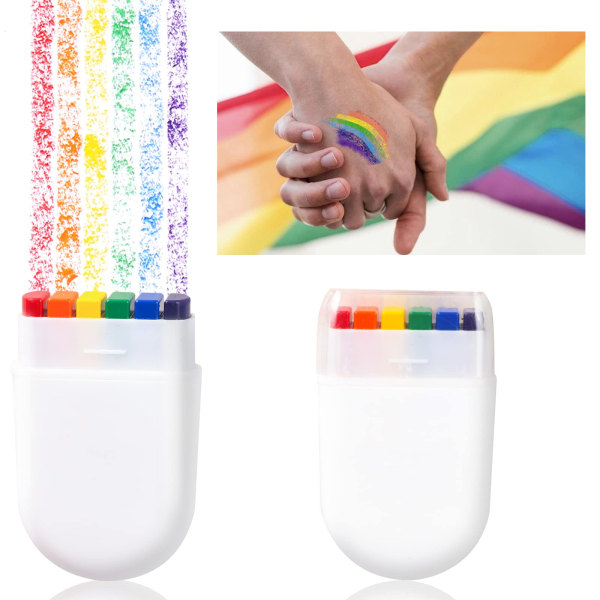 2 pakke Pride Rainbow Ansiktsmaling, Crayon Stick med Gay Pride Rainbow Flagfarge for ansiktskroppen til Pride Day-feiringsfesten