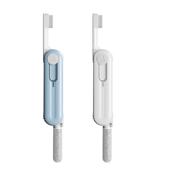 Rengjøringssett for Airpods, Bluetooth-ørepropper rengjøringspenn, 5 i 1 kompakt multifunksjonelt hodetelefonetui rengjøringsverktøy med myk børste (blå, grå)