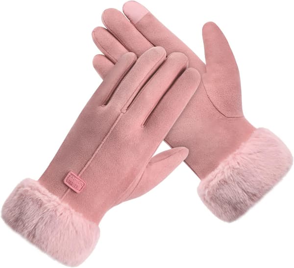 Varma damhandskar för kvinnor, pekskärmshandskar, vinterhandskar med tjockt fleecefoder Pink