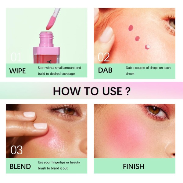 Color Changing Liquid Blush - Vandtæt Blusher til kinder Makeup - Langvarig Blusher Oil - Fugtgivende til kinder og læber (01) 1