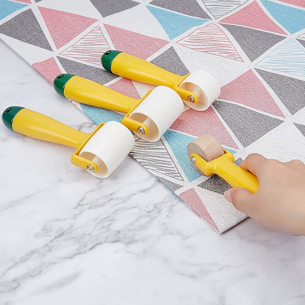4 stk Quilting søm rulle sy trykk rulle verktøy flatt trykk rulle med lett å gripe håndtak for  trykk, blekk, tapet, hjemmedekorasjon