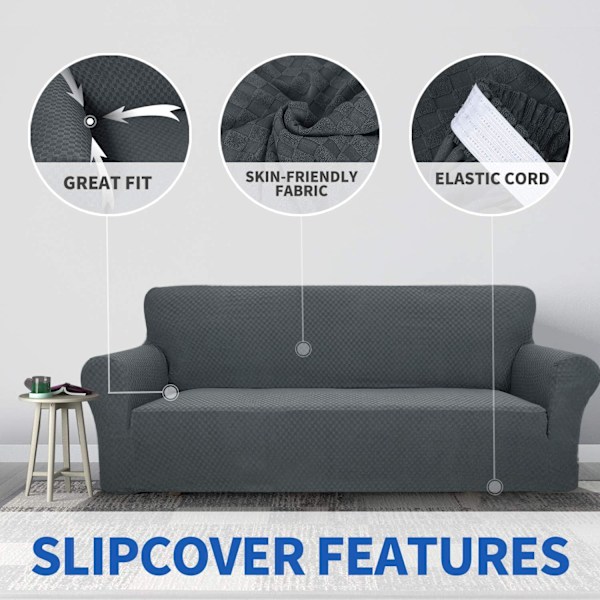 1-delad sofföverdrag för 3-sits soffa, stretchigt sofföverdrag, husdjursvänligt, halkfritt möbelskydd (mörkgrå)
