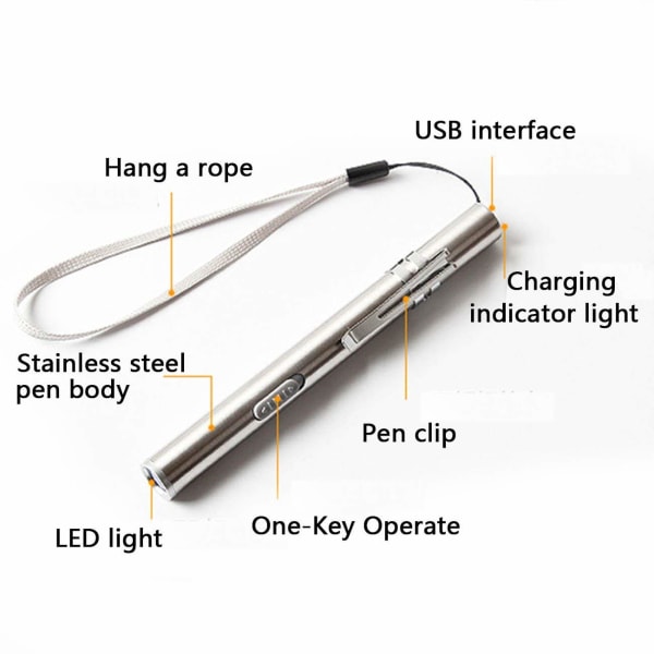 3 pakkauksen USB kynävalo LED-taskulamppu sairaanhoitajille, ruostumattomasta teräksestä valmistettu taskulamppu ladattava mini taskulamppu Kätevä kynälamppu klipsillä