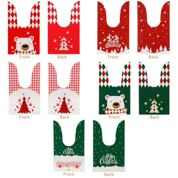 50 STK julegaveposer med snoretræk, 5 forskellige designposer til gaveindpakning Opgraderede julegaveposer til fødselsdagsjulefest