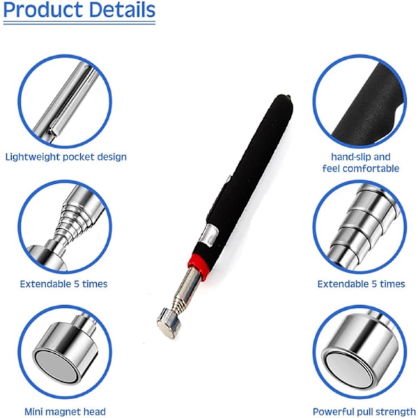 Magnet Retriever Tool, Magnetisk Pickup, Teleskopisk Magnet Pickup Tool, Teleskopisk Magnetisk Tool