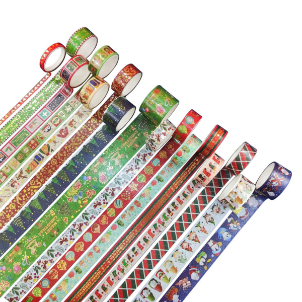 16 ruller Washi Tape Sæt Jul Multi-Mønster Guldfolie Dekorativ Washi Tape Holiday Xmas Washi Masking Tape