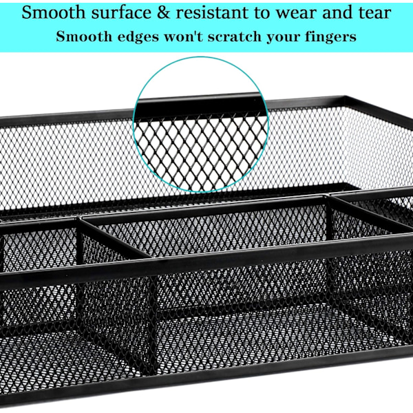Skrivebordsskuffe Organizer Bakke - Metal Mesh 5 Rum Stor Plads, Multi-use Opbevaringsboks Sæt til Kontor, Badeværelse, Køkken Bestik, Makeup