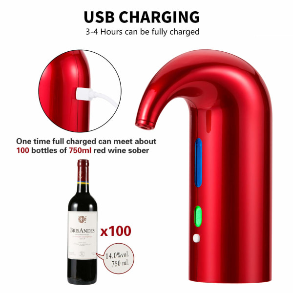 Elektrisk vinluftare, smart automatisk vindispenser, filterluftare och karaffpip, med vakuumvinpropp (Lucky Red) Red