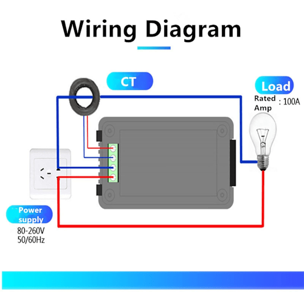 AC 80-260V 100A Digital LCD Voltmeter Amperemeter Effektmätare 6 i 1 Hushålls Elmätningspanel Sluten Typ Energimätare CT Effektmätare