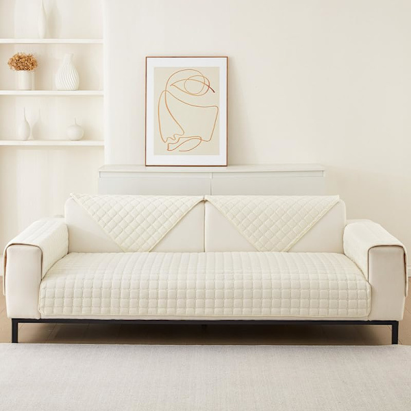 Vaskbare Flannel Sofabetræk, Nye Sofahyndebetræk, L-formet Sofabetræk (Beige Hvid, 70x70cm) Beige