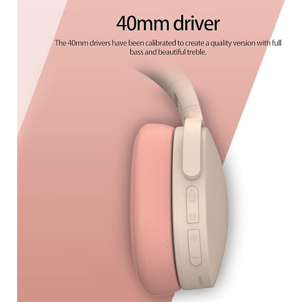 Smart støjreducerende Bluetooth-hovedtelefoner, HiFi foldbare trådløse hovedtelefoner, ergonomiske Bluetooth 5.1-kompatible, stereo-around-ear-hovedtelefoner (pink)