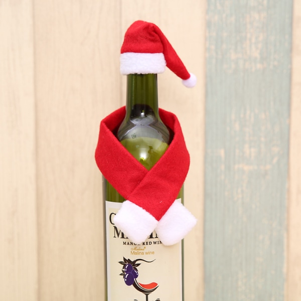 Julevinflaskedekselsett nisseluer og skjerf Vinflaskedekorasjon til julepyntfest