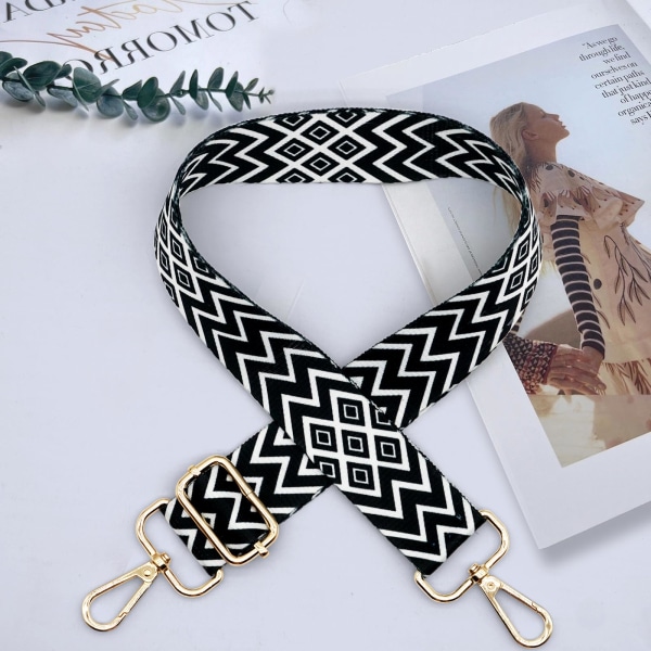 2Pcs Handbag Strap, Replacement Handbag Straps, Crossbody Bag Strap, Black Striped Shoulder Strap for Men Women - Adjustable Length 75-145cm