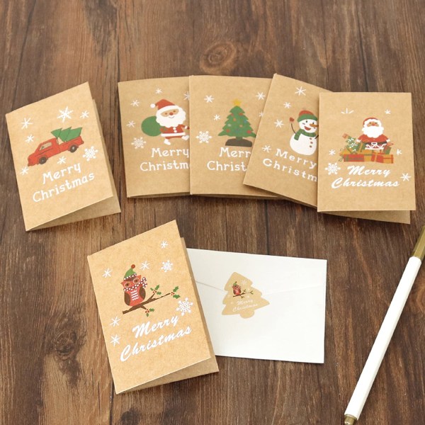 24 stk minijulekort med konvolutter God jul Kraft gratulasjonskort Julekort med seglklistremerker 6 design