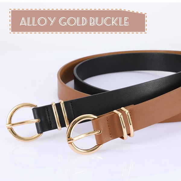 Dame Læder Bælter til Jeans Kjoler Mode Guld Spænde Dame Talje Bælte, 2 Pak Black,camel