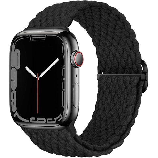 Strækbar Solo Loop kompatibel med Apple Watch-rem til kvinder og mænd, sportselastisk åndbar nylonflettet armbånd til iWatch Series-sort 38/40/41MM