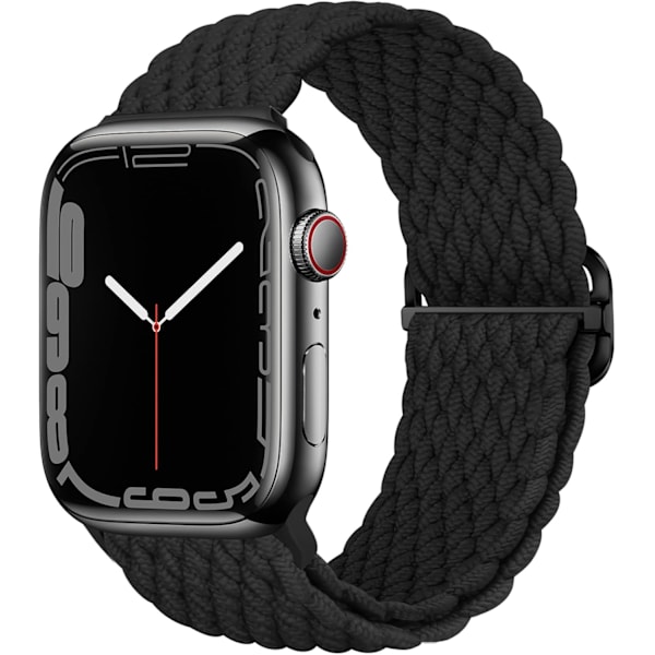 Stretchig Solo Loop kompatibel med Apple Watch-armband för kvinnor och män, sport elastiskt andningsbart nylon flätat armband - svart 42/44/45/49MM