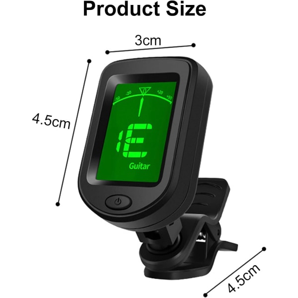 Gitarrstämmare Clip On - Digital Elektrisk Stämmare med LCD-skärm, Elektronisk Stämmare för Akustisk Gitarr, Elgitarr, Bas, Ukulele och mer