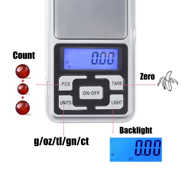 Mini digitalvåg Hög precision Smyckesvikt Fickvåg 200g-0.01g LCD-display Elektronisk köksvåg