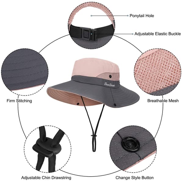Kvinners sammenleggbare hatt med bred brem, solhatt med UV-beskyttelse, mesh-hatt (rosa)