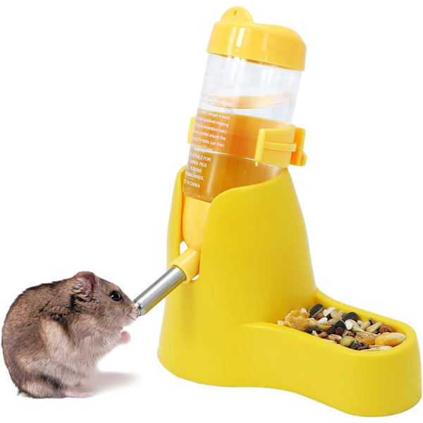3-in-1 Hamsterin riippuva vesipullo lemmikkieläinten automaattinen annostelija pohjalla kääpiöhamsterille, hiirille, rotille ja siileille (80 ml, keltainen)