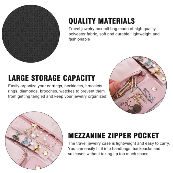 Rejse Smykkearrangør Rulle Smykke Etui Armbånd Ring Ørering Opbevaringsarrangør Rejse Smykkepung (Sort) Black