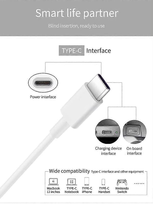 2-PAK 2m hurtig opladerkabel USB-C til USB-C Hvid