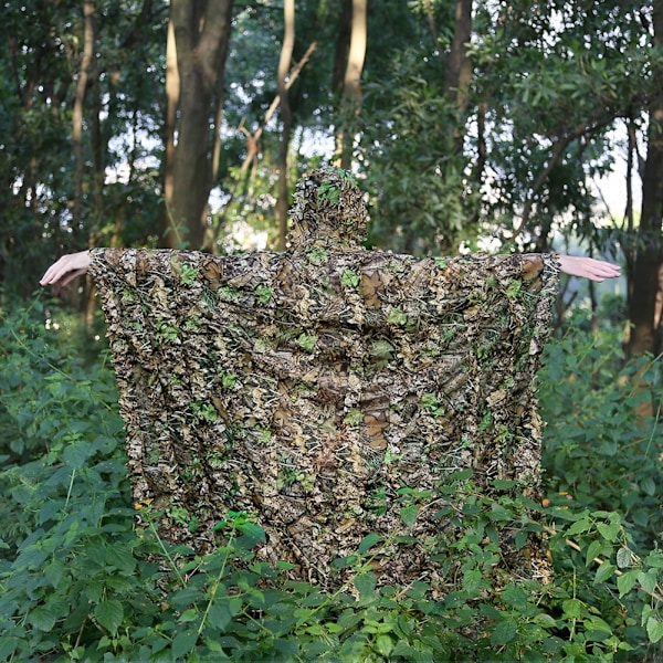 Militær kamuflasje Ghillie Poncho 3D Dyrefotojakt for menn og kvinner