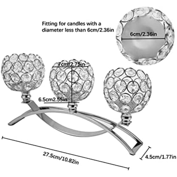 3 krystall stearinlysholdere, Arch Crystal telys stearinlysholder for til bryllup med stearinlys middag Dekorativt hjemmetilbehør, sølv Silver