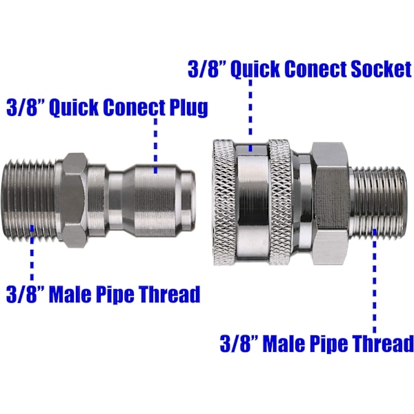 Trykslange Hurtigkobling Adapter Kit, 9,5mm Han-gevind, 5000 PSI 3/8'' Hurtigkobling Kit -Han