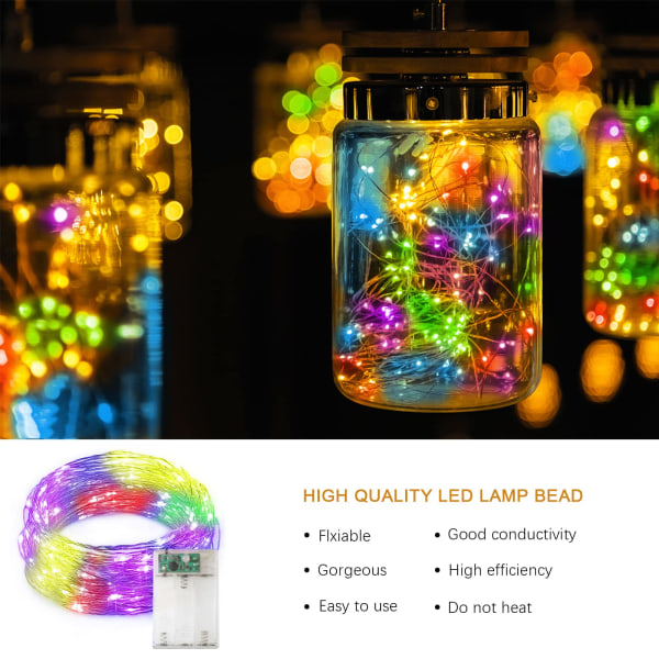 Fairy Lights, 2 kpl 50 LED-paristokäyttöiset valonauhat kuparilankavalo hääjouluihin, puun koristeluun (5M/16ft 50kpl / monivärinen) color