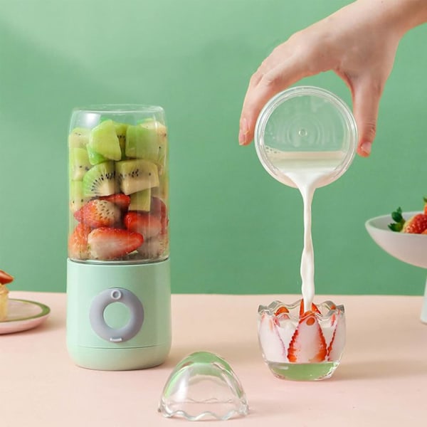 Bærbar personlig mini smoothie blender USB elektrisk juicer kop husholdnings frugtblander med 6 blade 1500mah til kontor køkken hjem, grøn