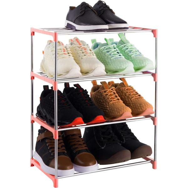 4-kerroksinen pinottava pieni kenkäteline, kevyt kenkähyllyn organizer eteiseen, käytävään ja kaappiin (vaaleanpunainen)