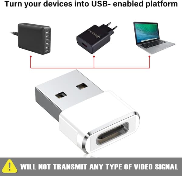 USB til USB C-adapter 2-pak, Type C hun USB A han konverteroplader til Apple Watch Series 7 8, iPhone 11 12 13 14 15 Pro Max silver