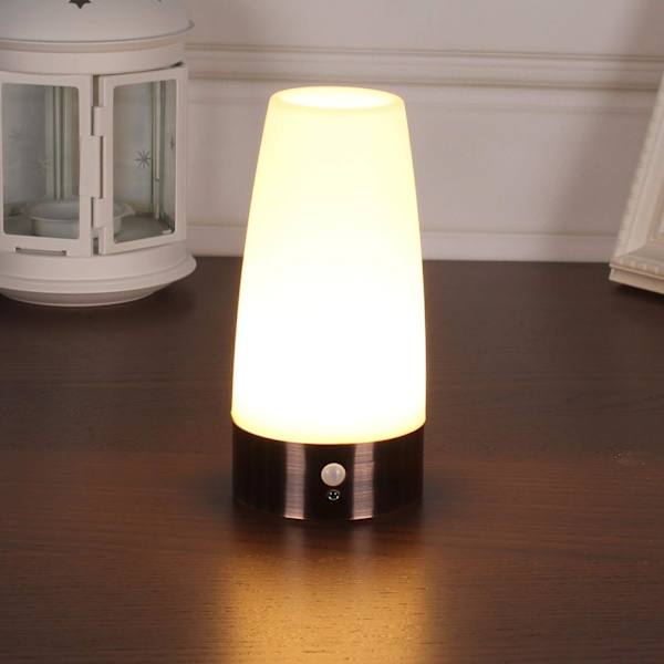 Pöytälamppu, Retro LED-yövalo, Vaatii 3 AAA 1,5 V paristoa, Muovi, Valkoinen valo, Pyöreä
